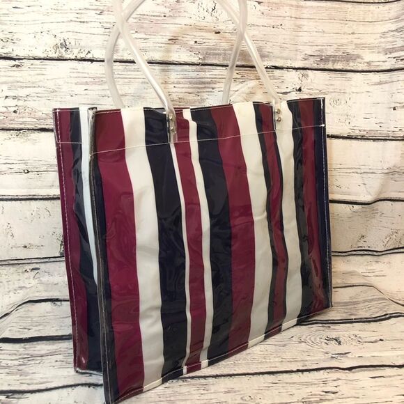 Dress barn shopping tote stripe pattern plastic beach vibes spacious trend - Picture 11 of 15
